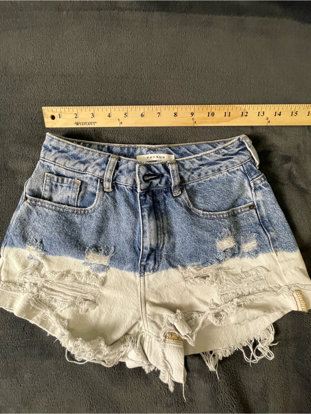 PacSun 2 Tone Dip Dye Look High Rise Denim Shorts Blue & White Size 24 Mom Short